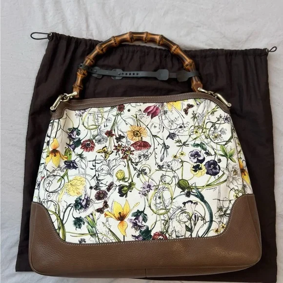 Gucci Floral Print Leather Handbag - Picture 3 of 5